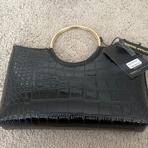Imoshion Black Croc-Embossed Clutch with Gold Handles